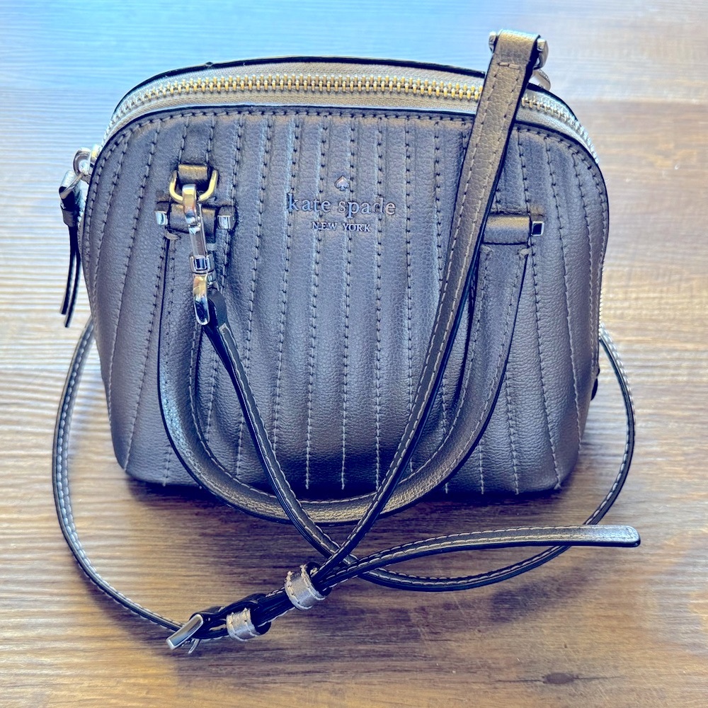 KATE SPADE Silver Bag PATTERSON DRIVE MINI Dome QUILTED ANTHRACITE Satchel Fall